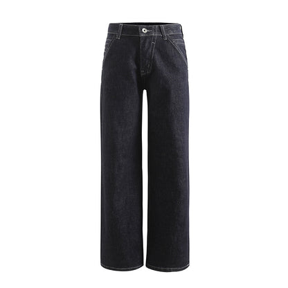 New Retro Primary Color Denim Middle Waist Slimming Leg Length A2 Elastic Fit Straight Jeans For Women 3075