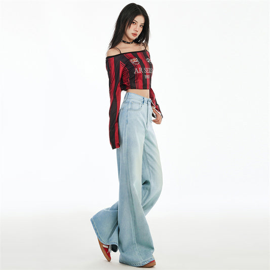 High Waist Loose Wide Leg Horn Jeans Women's 2025 Spring New Wide Leg Loose Horn Denim Pants