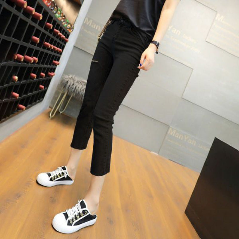 Simon Lerner Summer Thin Jeans Women's Straight Slim-fit Eight-point Small Man Smoke Tube Pants Stretch Slim-fit Outer Wear