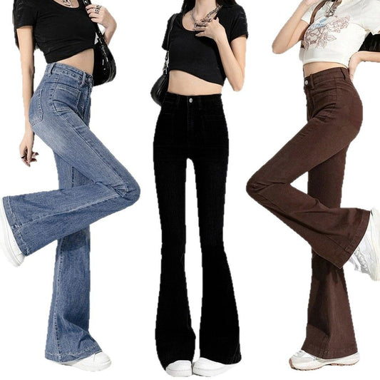 High-Elastic Multicolor Double-Pocket Flared Pants Hot Girl Slim-Fit Jeans
