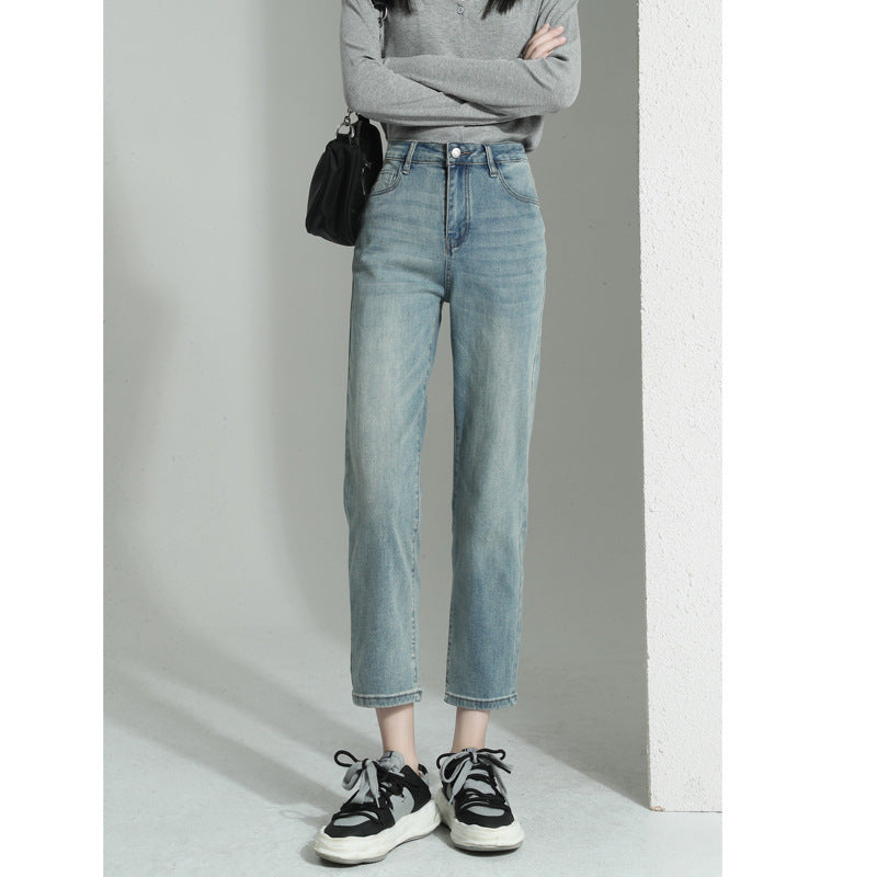 Straight-Leg-Leg Jeans For Women 2025 Early Spring New Hot Style High-Waisted Loose Slimming Look Straight Nine-Point Narrow Cigarette Pipe Pants