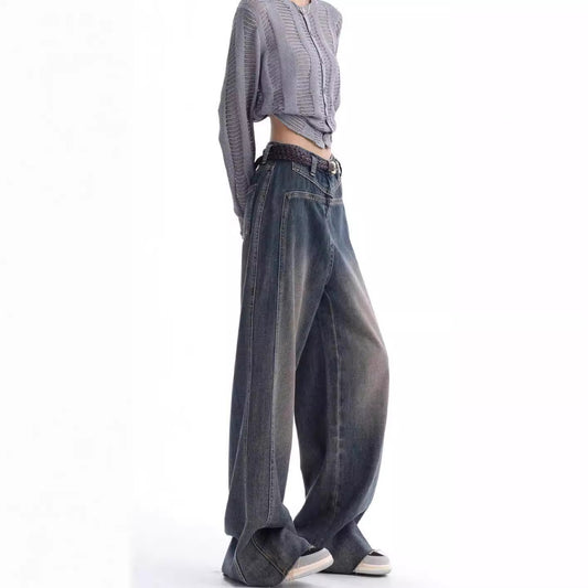 American High Street Retro Distressed Wide-Leg Jeans For Women In Autum 2025 New Mid-High Waist Fashionable Slim Floor-Length Pants