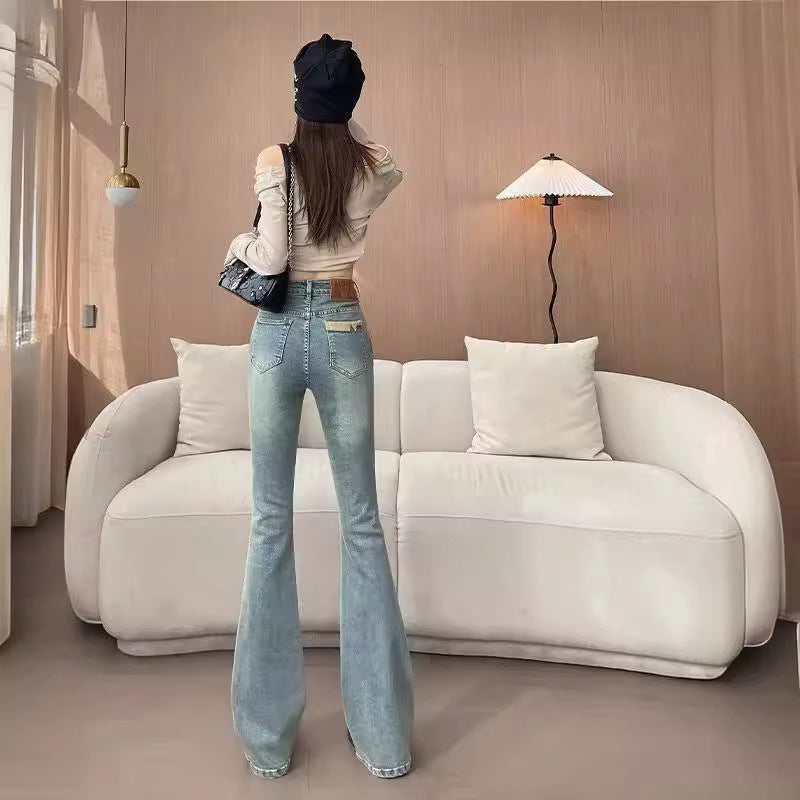 Micro-La Jeans Women's Spring And Summer New High Waist Slimming All-Match Stretch Explosions Horseshoe Denim Trendy Trousers