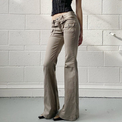Sexy Spice Girl Low-waisted Slim-fit Slimming Pocket Flared Pants Women's Light Industrial Wear Cool Casual Jeans For Autumn 2024