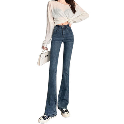 Micro-flared Stretch Jeans Women's Autumn And Summer Horseshoe Pants Small Blue Grey Slim Look Tall Slim-fit Straight Pants
