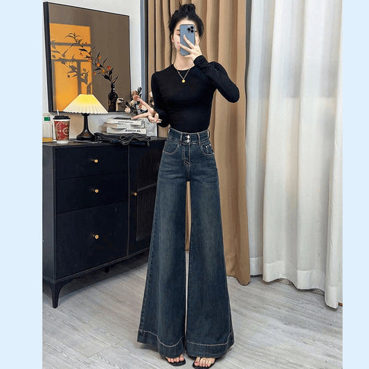 High-Waisted Wide-Leg Jeans For Women In Autumn, Loose, Slim, Longed, Versatile Stretch Straight Pants For Small People