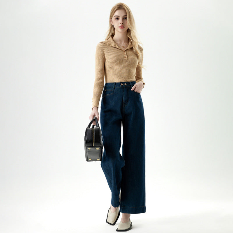 Ji Also Four-sided Two-button High-waist Wide-leg Jeans Women's 2025 Spring New Loose Straight Pants